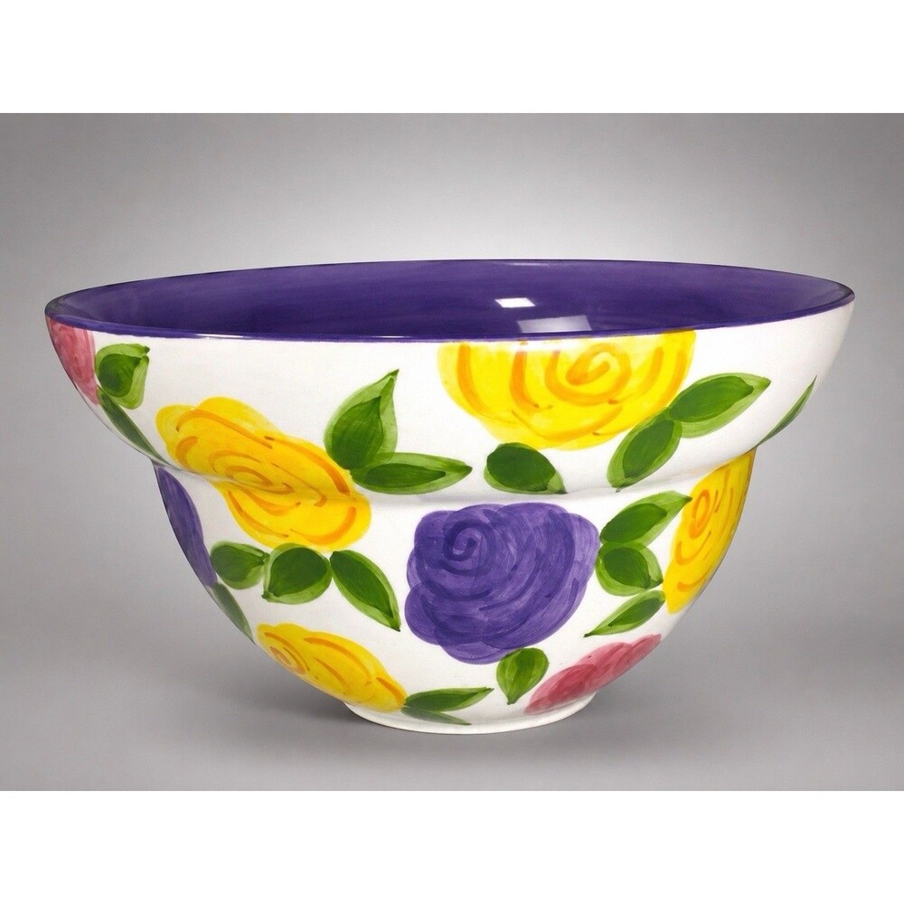 Tabletops Unlimited Mirabel Large Serving Bowl Hand Painted Floral Roses 10.25”